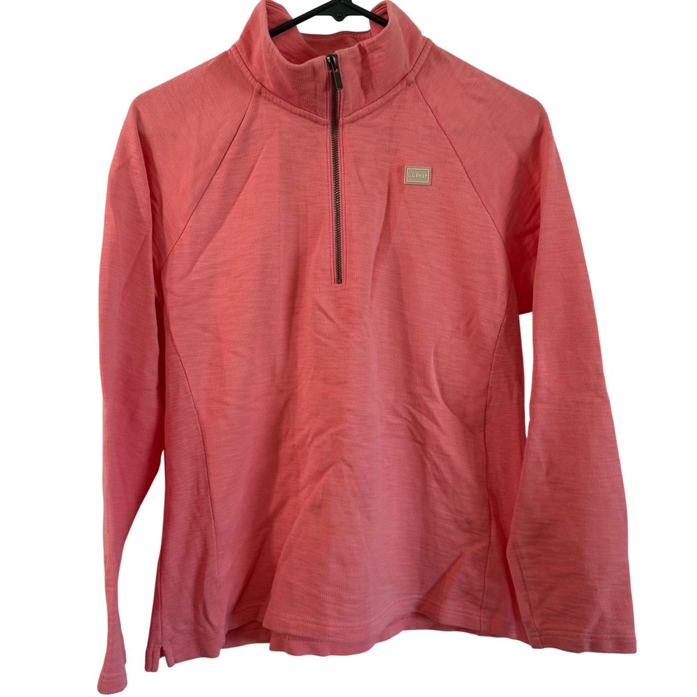 LL Bean Pink Quarter Zip Womens Sweatshirt Sweater Reg Medium Cotton Outdoor